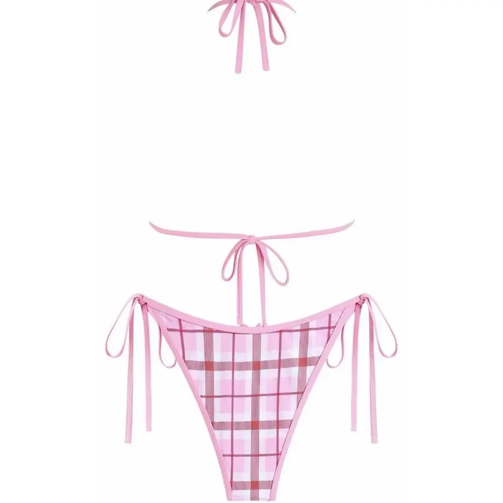 ZAFUL Bikini Set Halter Bow Plaid Pink Women’s M New